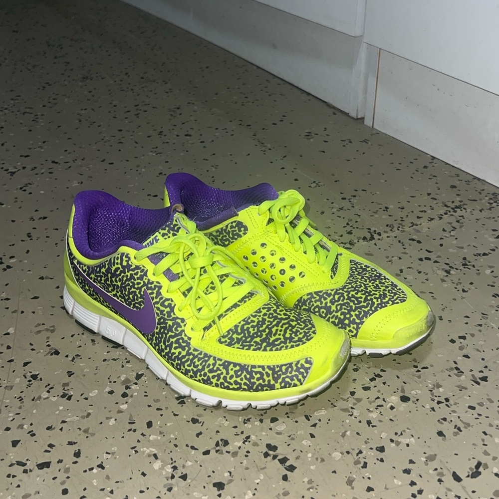 Nike Free Runs Cheetah/Leopard Print Neon Yellow and Purple